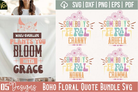Boho Floral Quote Bundle Svg for Graphics and Crafts