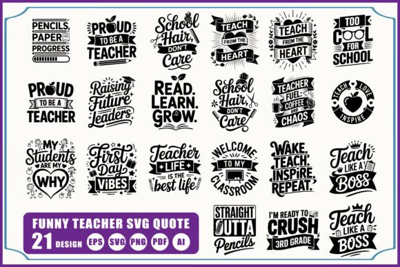 Funny Teacher SVG Quote Bundle: Graphics for Crafts & Sellers